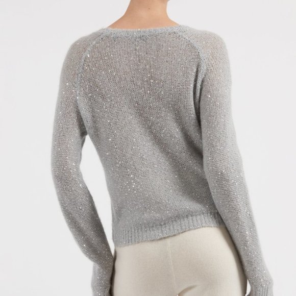 BNWT ATM Wool Blend Long Sleeve Sequin Sweater - Fog - Picture 2 of 10
